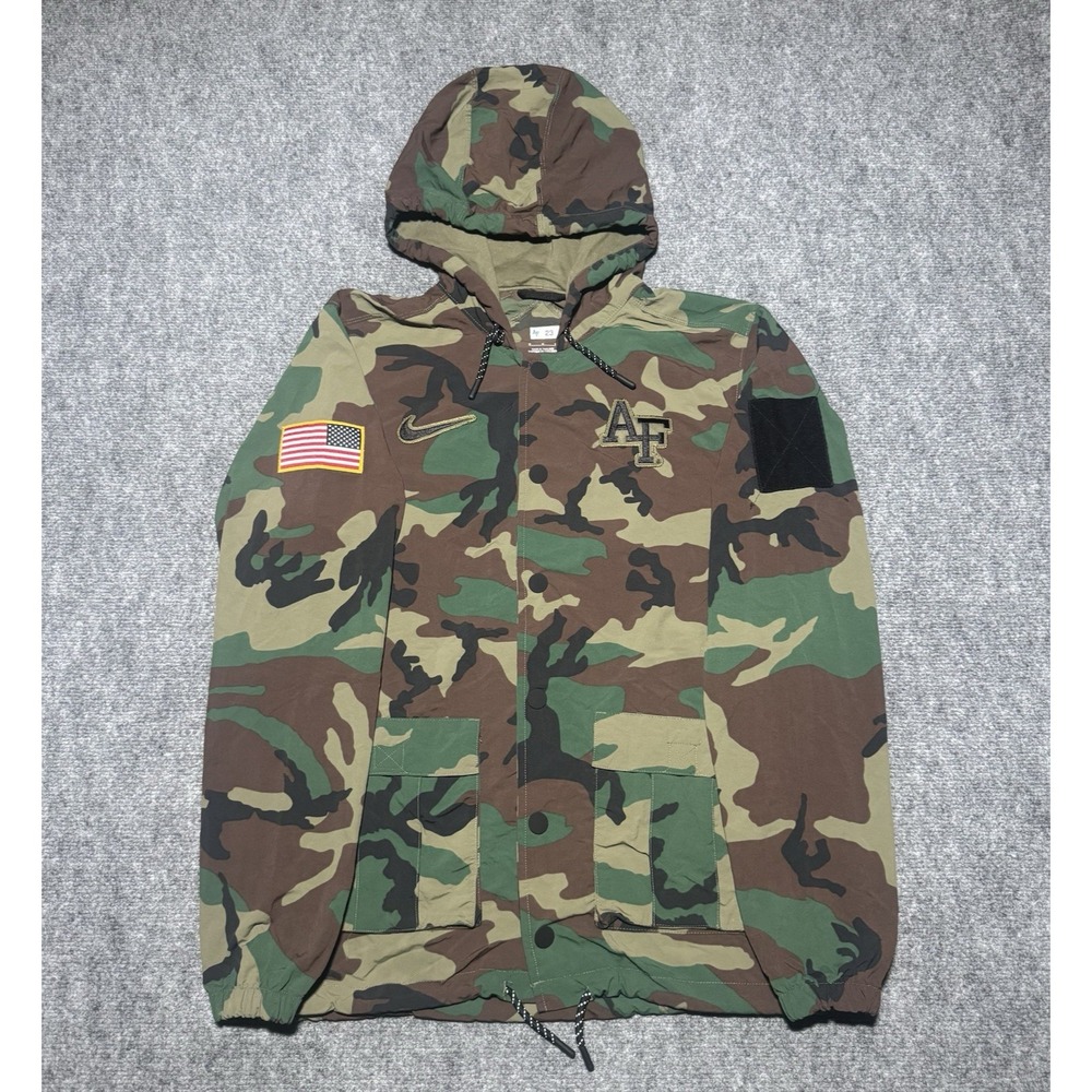 Nike Air Force Camo Snap Hoodie Rain Jacket Men Medium Embroidered Logo USA Flag